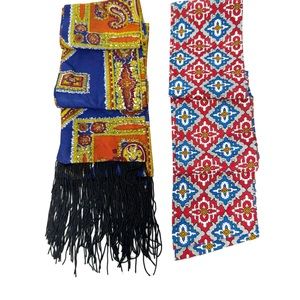 Vintage Retro Pattern Sash Scarf Belt Fringe Set Wrap